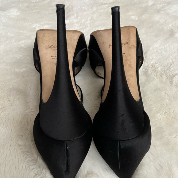 YSL black satin platform heels 38.5 fits like 7.5 US - Picture 6 of 13